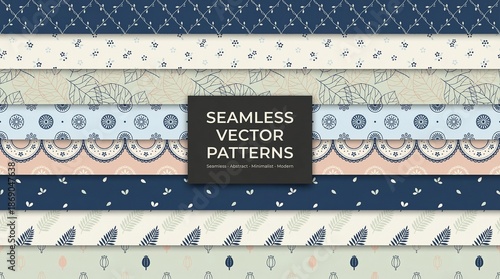 A collection of seamless vector patterns in various designs and colors for creative projects
