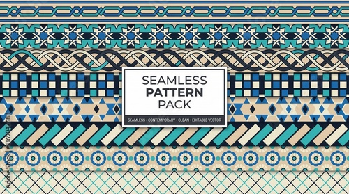 A collection of seamless patterns in various geometric designs and colors