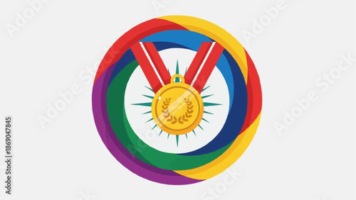 Golden Medal Award with Rainbow Circle Symbolizing Achievement and Diversity.