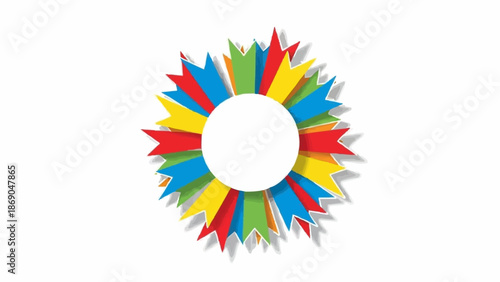 Colorful rosette award ribbon with white copy space in center.