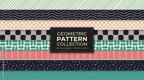 A colorful geometric pattern collection with various shapes and designs