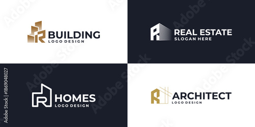 creative initial letter R real estate logo symbol, building logo design vector