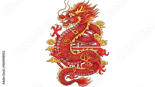 Chinese New Year dragon vector coiled to form a symbol of good luck