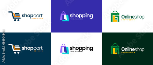 shop logo design vector template. shopping logo design collection