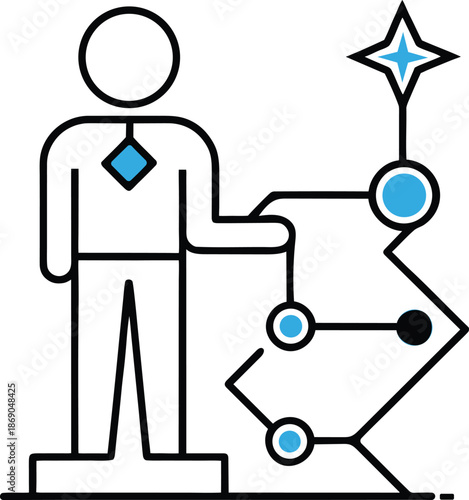 Business professional managing complex network and strategy connections with technological data visualization elements and innovative solution growth symbols on transparent background design