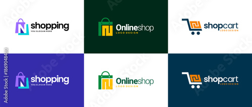 shop logo design vector template. shopping logo design collection
