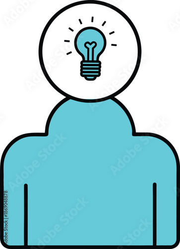 person silhouette with light bulb in head vector icon, symbolizing idea generation, innovation, brainstorming, creativity, and new solution on transparent background
