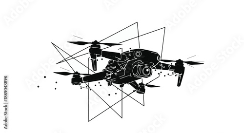 Abstract Digital Drone Concept with Dynamic Geometric Line Art Illustration