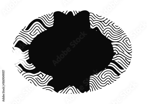 Forma abstracta irregular en negro con patrón de líneas onduladas en el borde, ideal para superposiciones gráficas transparentes y máscaras.