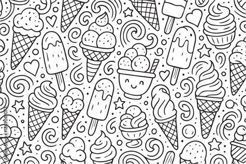 Vector illustration featuring various types of ice cream, including cones, popsicles, cups, and scoops, designed with playful shapes and sweet details to express summer fun.
