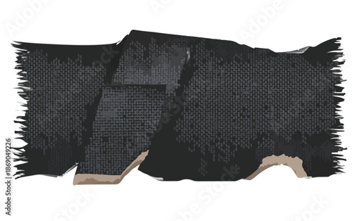 Nastro adesivo nero strappato con texture grunge, elemento grafico trasparente per design moderno e sfondi.
