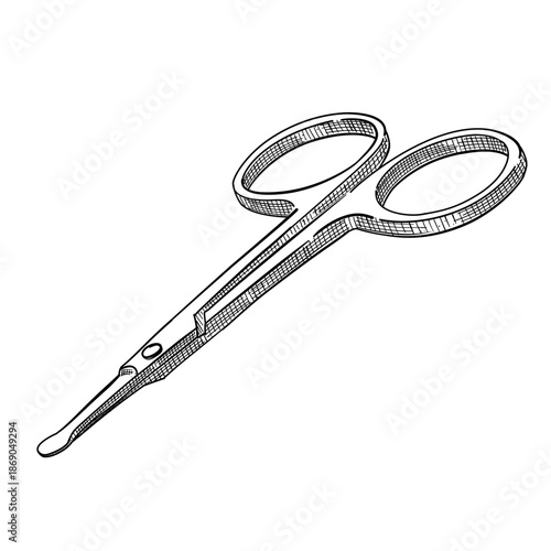 Nose hair trimmer scissors with rounded safety tip vector line art hand drawn illustration