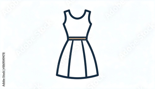 A simple illustration of a sleeveless dress with a fitted bodice and a flared skirt. A thin brown belt defines the waist