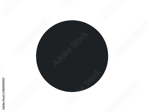Círculo negro sólido y minimalista sobre fondo blanco puro, ideal como elemento gráfico transparente para diseños modernos y elegantes.