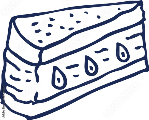 A delicious slice of cake with a creamy filling and a sprinkle of sugar on top, perfect for a sweet treat