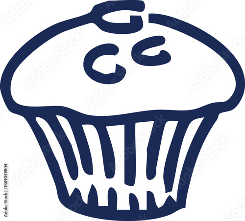Hand-drawn illustration of a cupcake with frosting and sprinkles, perfect for baking, dessert, and celebration themes