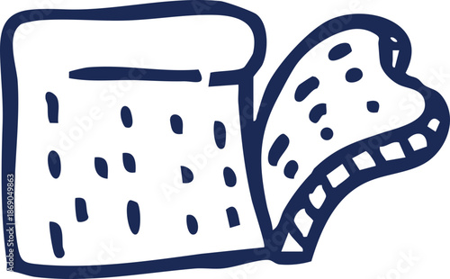 Hand-drawn style blue outline illustration of a freshly baked loaf of sliced bread, perfect for culinary and food-related designs, bringing a rustic and comforting feel to your projects