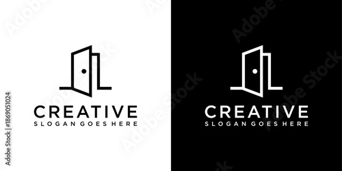 Door vector logo design on black and white background
