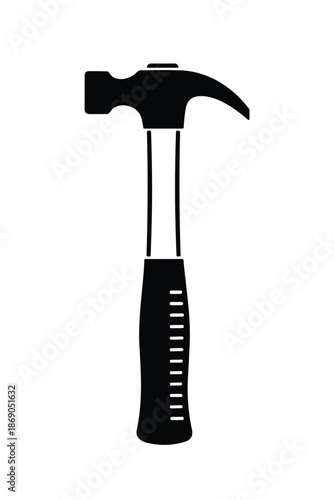 Silhouette icon of a claw hammer with black handle and textured grip vector