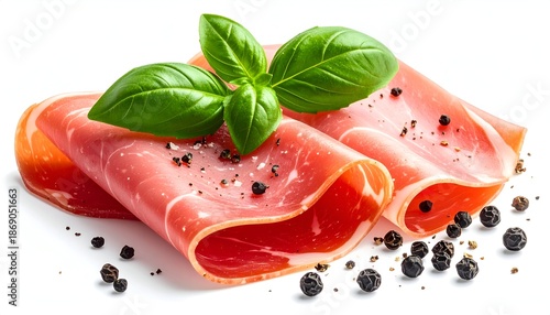 Wallpaper Mural Thinly sliced cured meat with fresh basil and peppercorns Torontodigital.ca