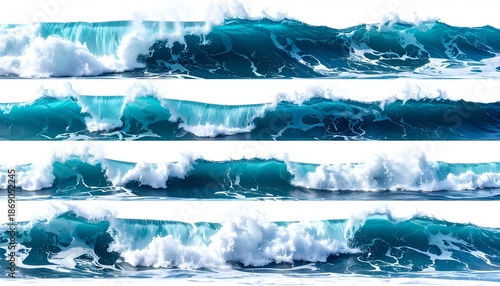 Wallpaper Mural Four horizontal rows showcasing breaking ocean waves, water texture details Torontodigital.ca