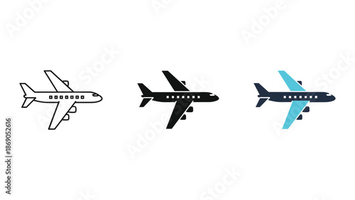 Set of three airplane icons in different styles