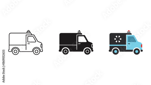 Ambulance vehicle icon set in various styles