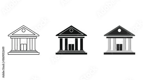 Bank building icon set in different styles