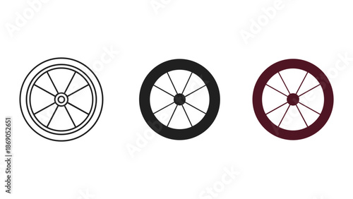 Set of three different wheels with spokes