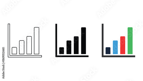 Collection of bar graph icons in different styles