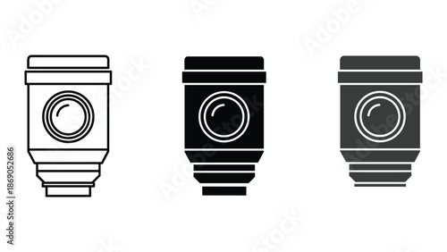 Camera lens icon set in different style