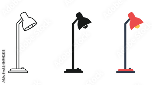 Three desk lamps in different colors and styles