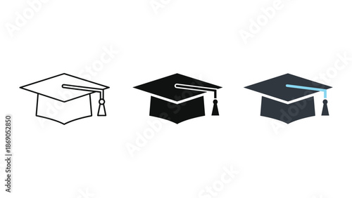 Graduation cap icon set in different style