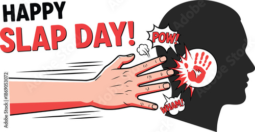 Humorous slap day illustration with hand slapping face