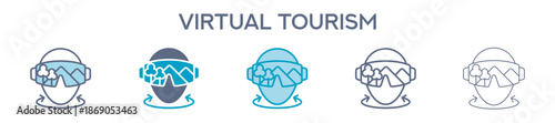 Virtual Tourism Element For Design Graphic - Multi Styles. Vector Illustration Of Two Colored And Black. Multiple Icons Designs Can Be Used For Mobile, Ui, Web 