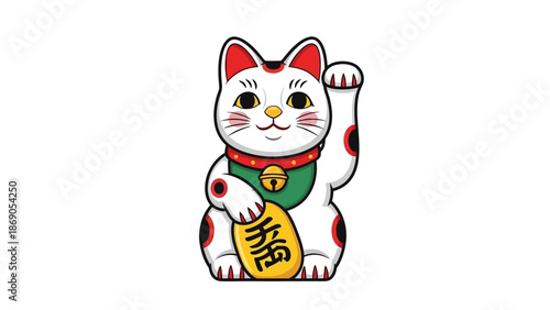 Maneki Neko Japanese Lucky Cat Figurine with Raised Paw.