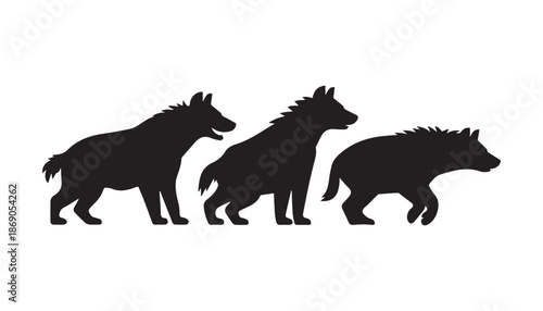 black color Hyena set of silhouette vector illustration, solid white background