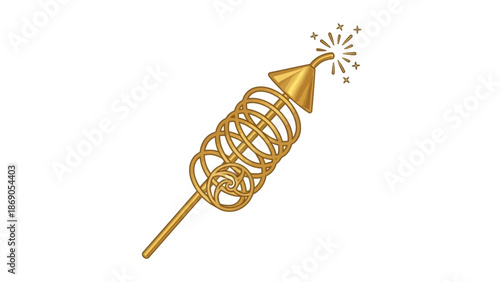 Golden party popper with sparkling streamers and festive design.