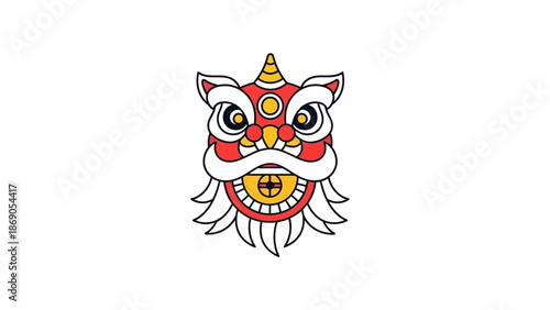 Vibrant Barong Mask with Intricate Details and Colors.
