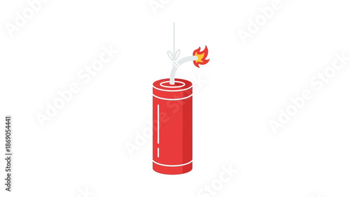 Red dynamite stick with lit fuse ready to explode.