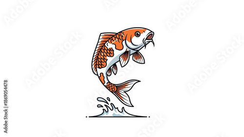 Vibrant orange koi fish leaping out of the water.