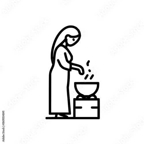Woman cooking traditional food recipe preparation vector illustration outline design for culinary arts 100
