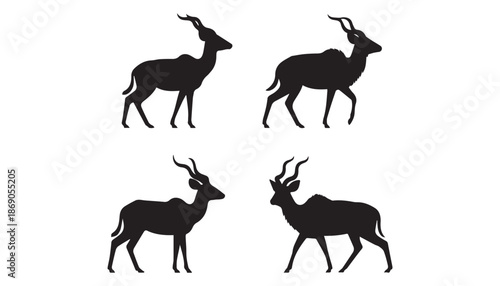 black color Kudu set of silhouette vector illustration, solid white background