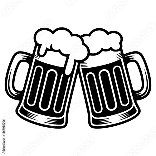 Beer mugs toasting silhouette vector