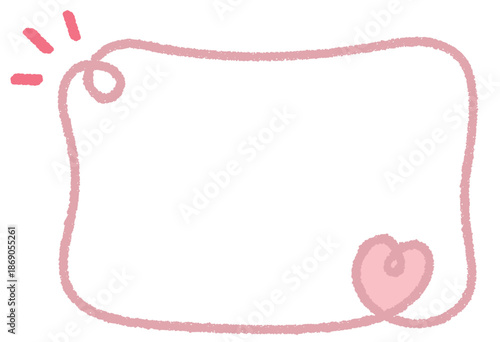 クレヨンラインのカーリーハート四角フレーム/くすみピンク