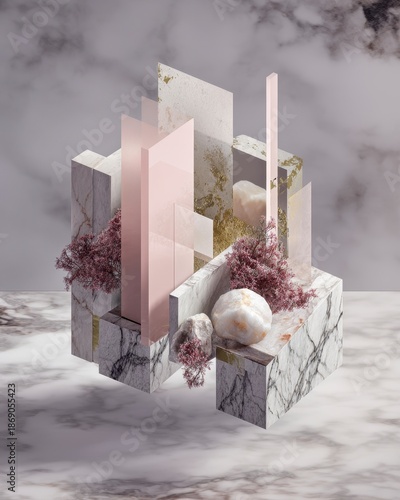 Abstract Geometric Arrangement with Soft Colors and Textures