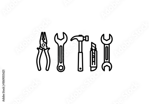Up 38.epsLine Art - Pliers, Wrenches, Hammer, and Utility Knife Tools.