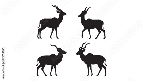 black color Kudu set of silhouette vector illustration, solid white background