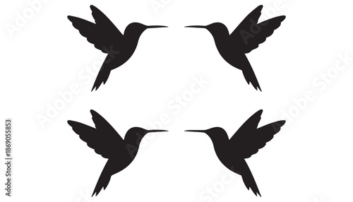 black color Hummingbirds set of silhouette vector illustration, solid white background