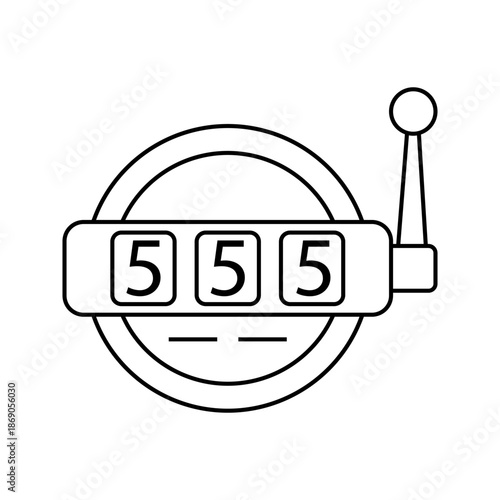 Slot Machine 777 Line Icon Minimal outline icon of a slot machine showing 777 symbols, representing casino, gambling, jackpot, luck, and winning concept. Isolated on white background.